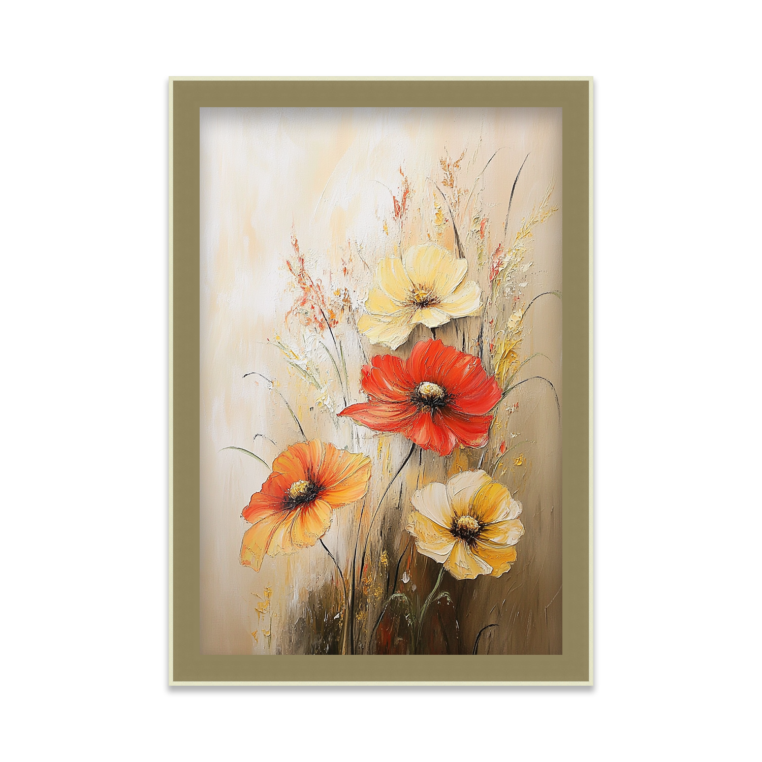 Orange and Yellow Flowers with Beige Background