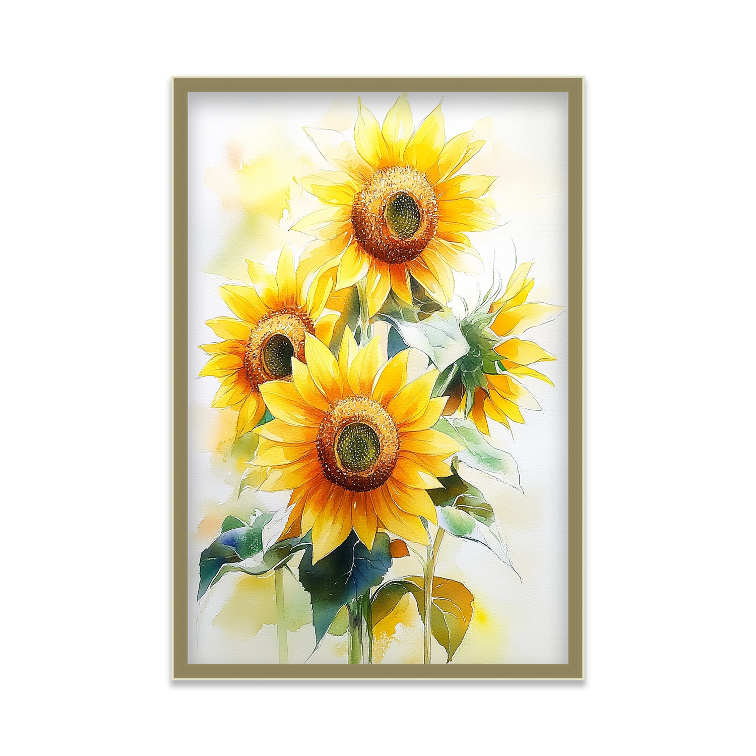 Bright Yellow Sunflowers in Watercolor
