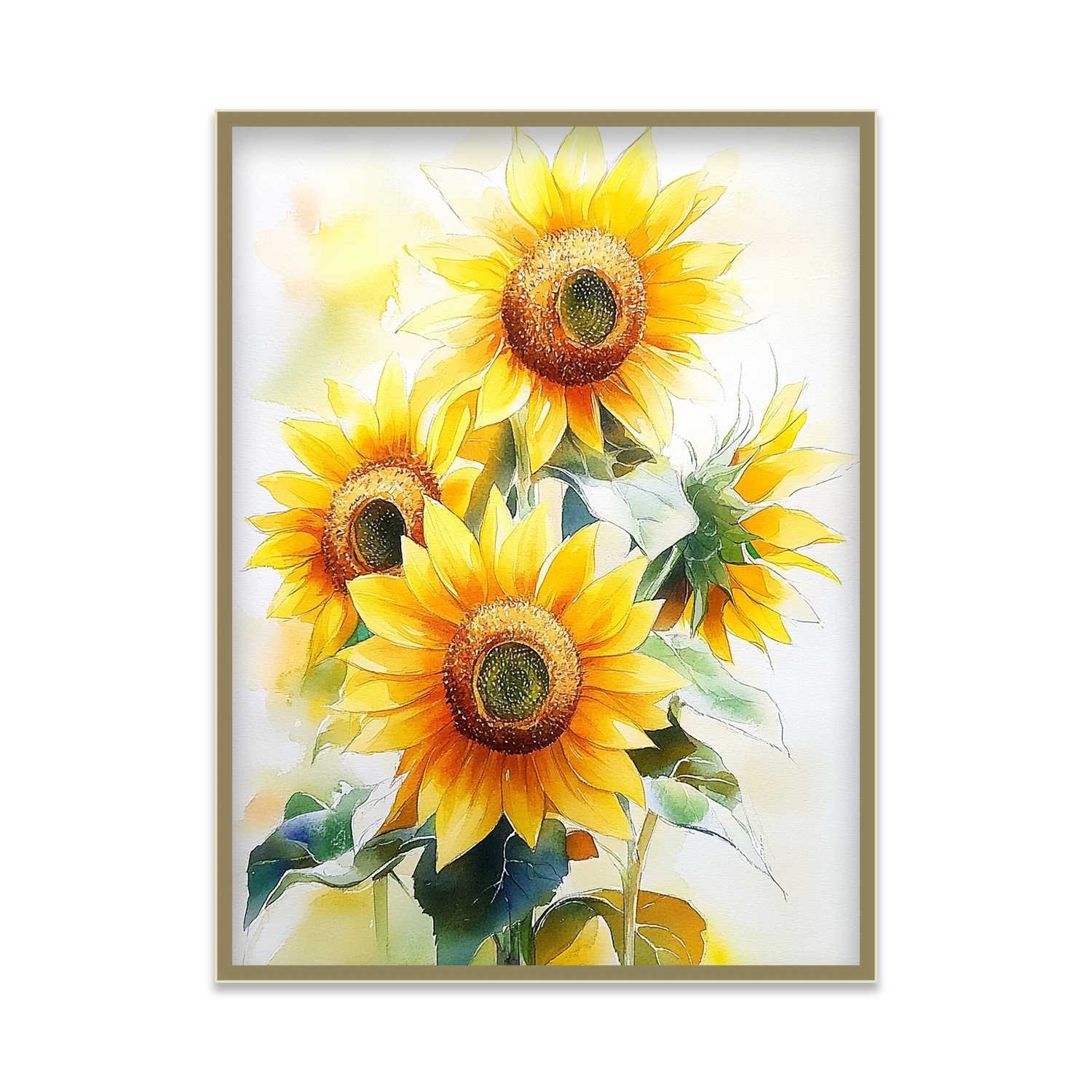 Bright Yellow Sunflowers in Watercolor