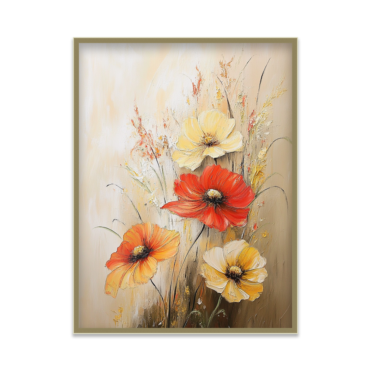 Orange and Yellow Flowers with Beige Background