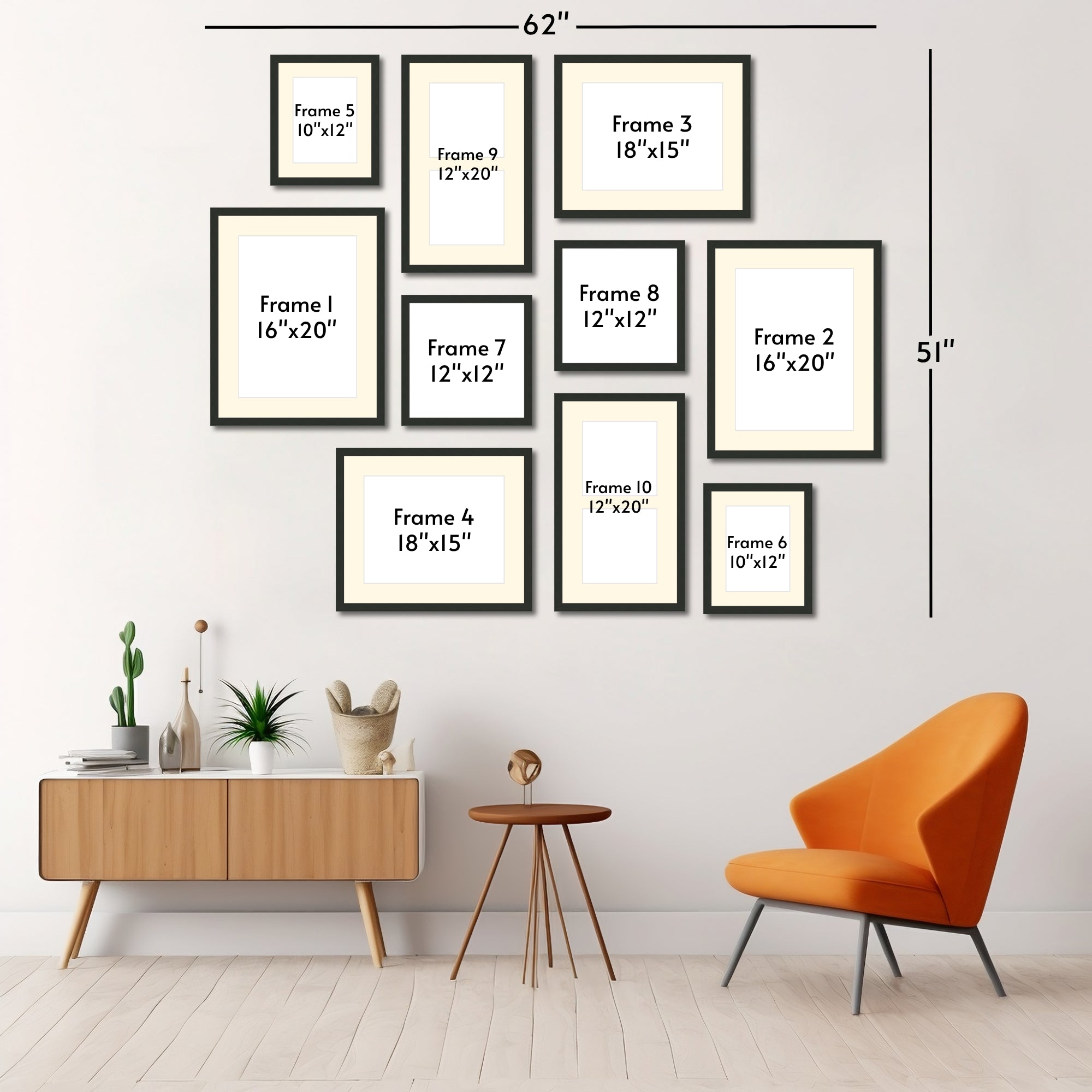 62" x 51" Gallery Wall Wooden Frame (Set of 10)