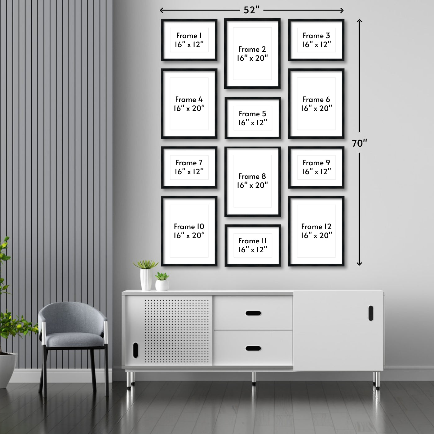 52" x 70" Gallery Wall Wooden Frame (Set of 12)