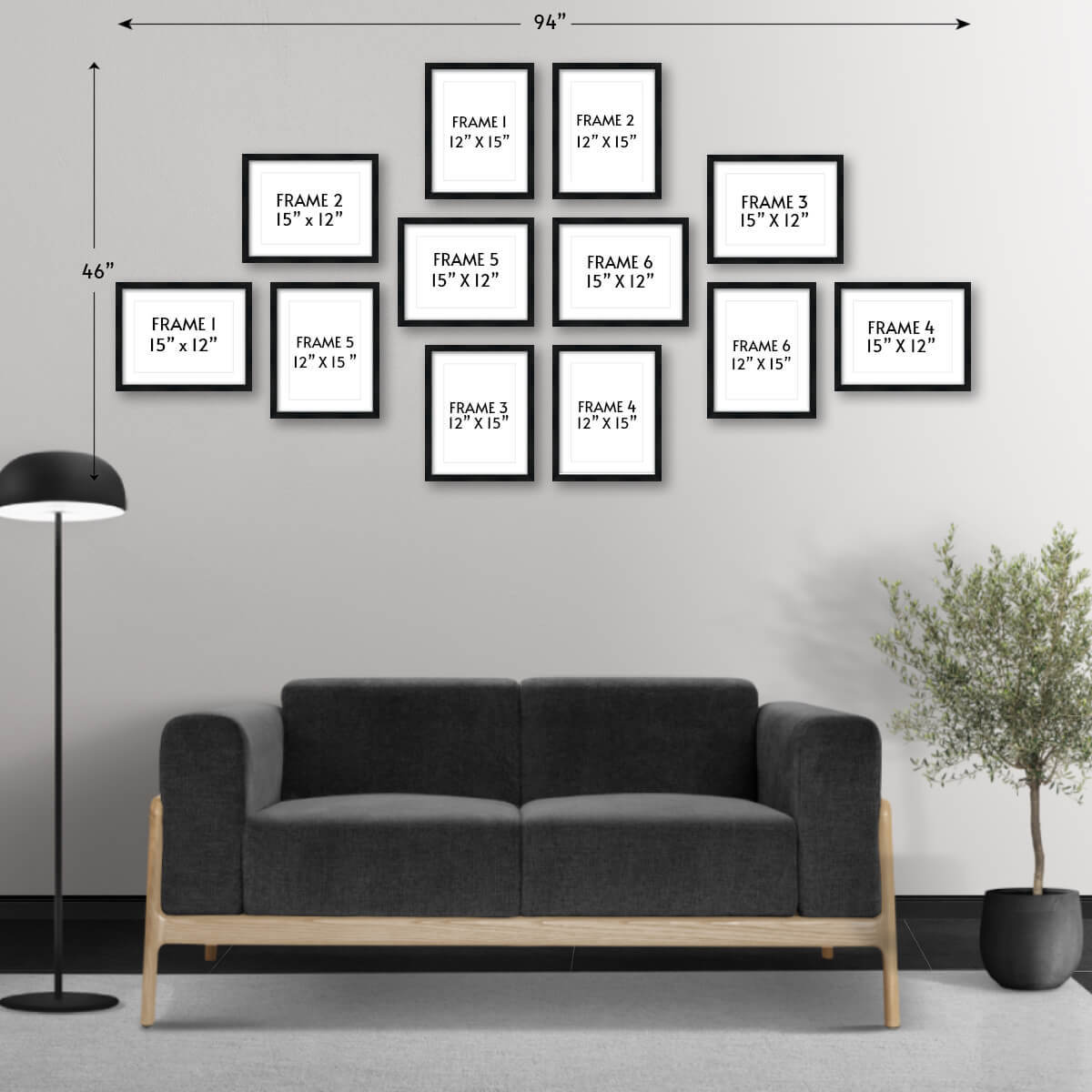 94" x 46" Gallery Wall Wooden Frame (Set of 12)