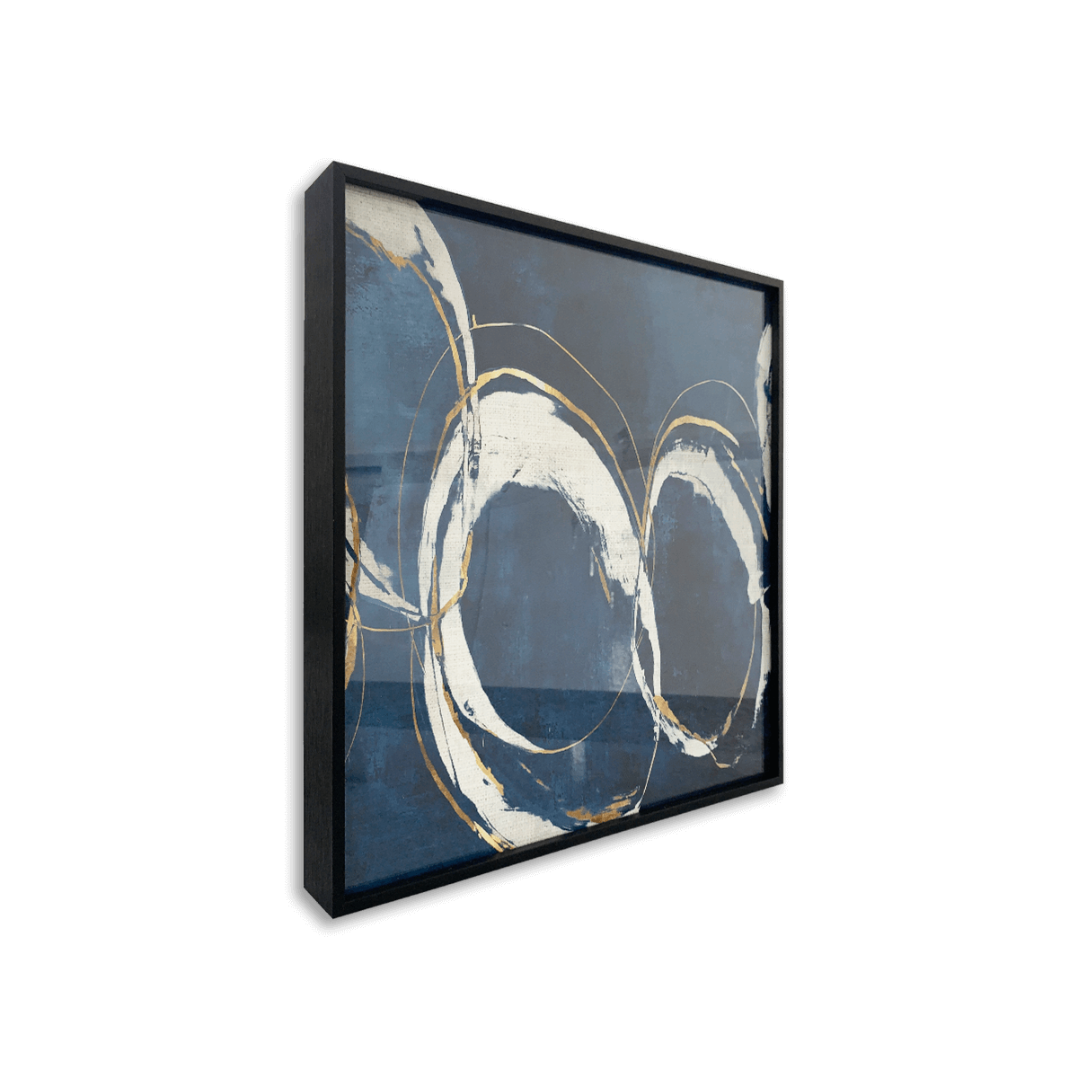 Abstract Blue Circles I & II with Black Metal Frame