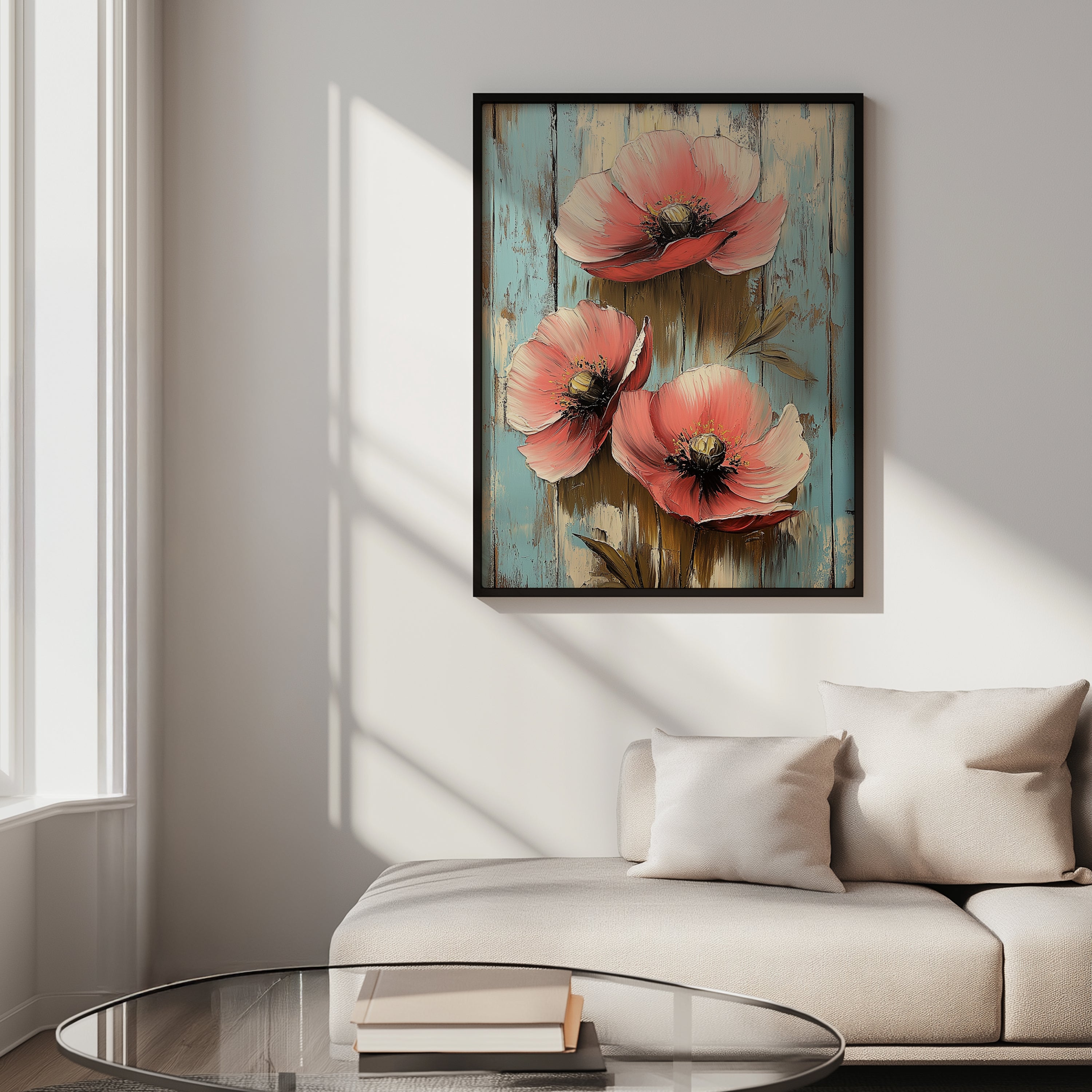 Red Poppies Against Weathered Wood