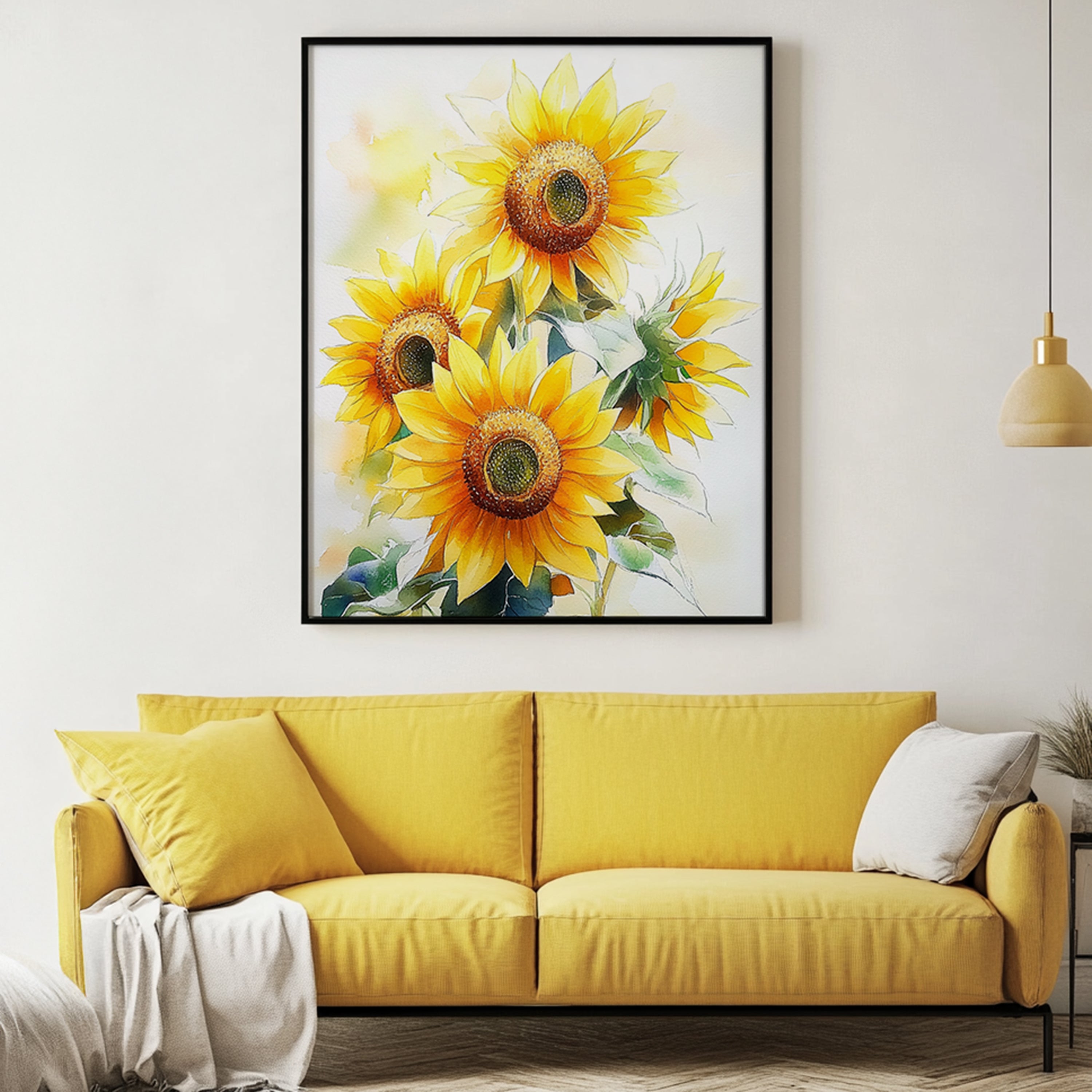 Bright Yellow Sunflowers in Watercolor