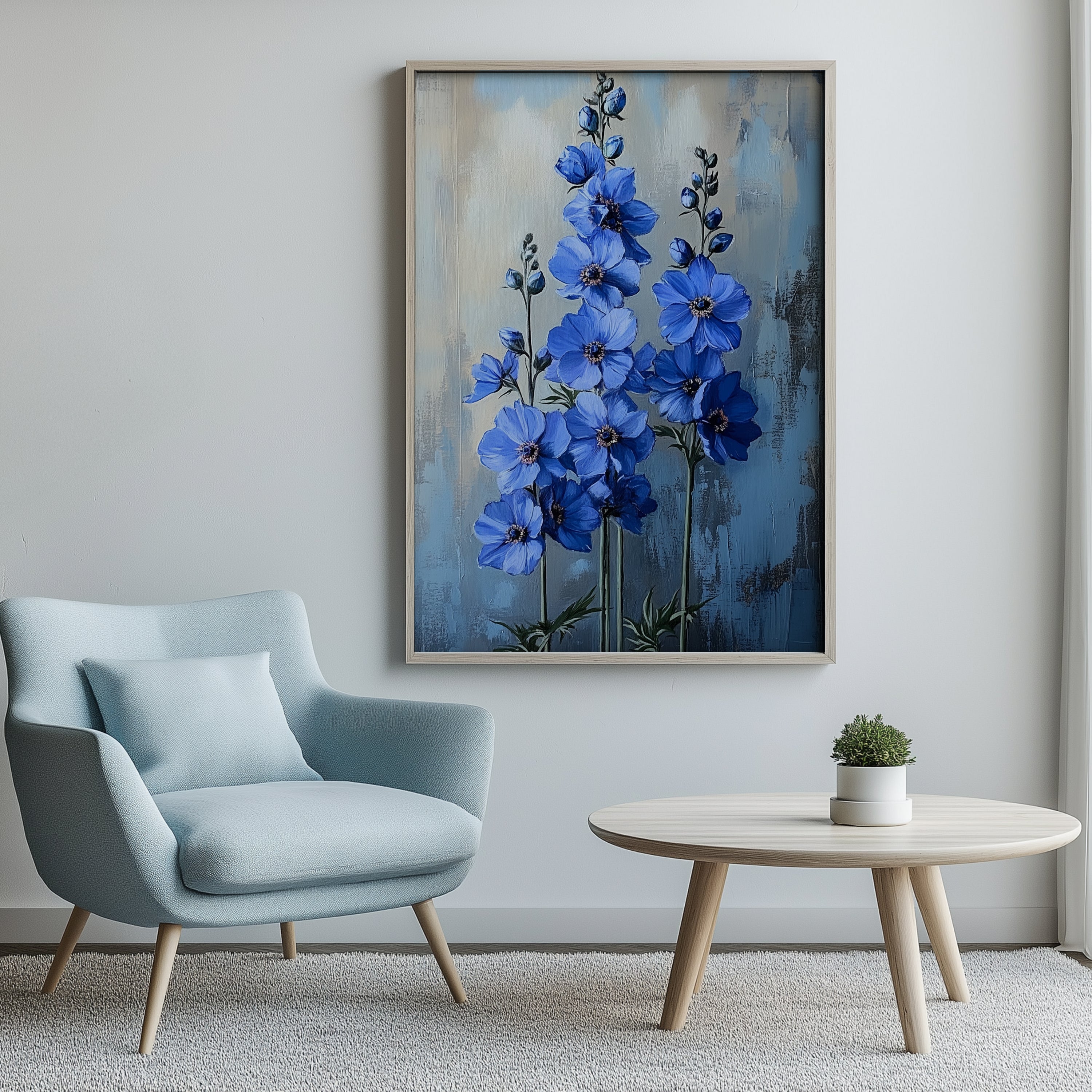 Tall Blue Flowers on Textured Background