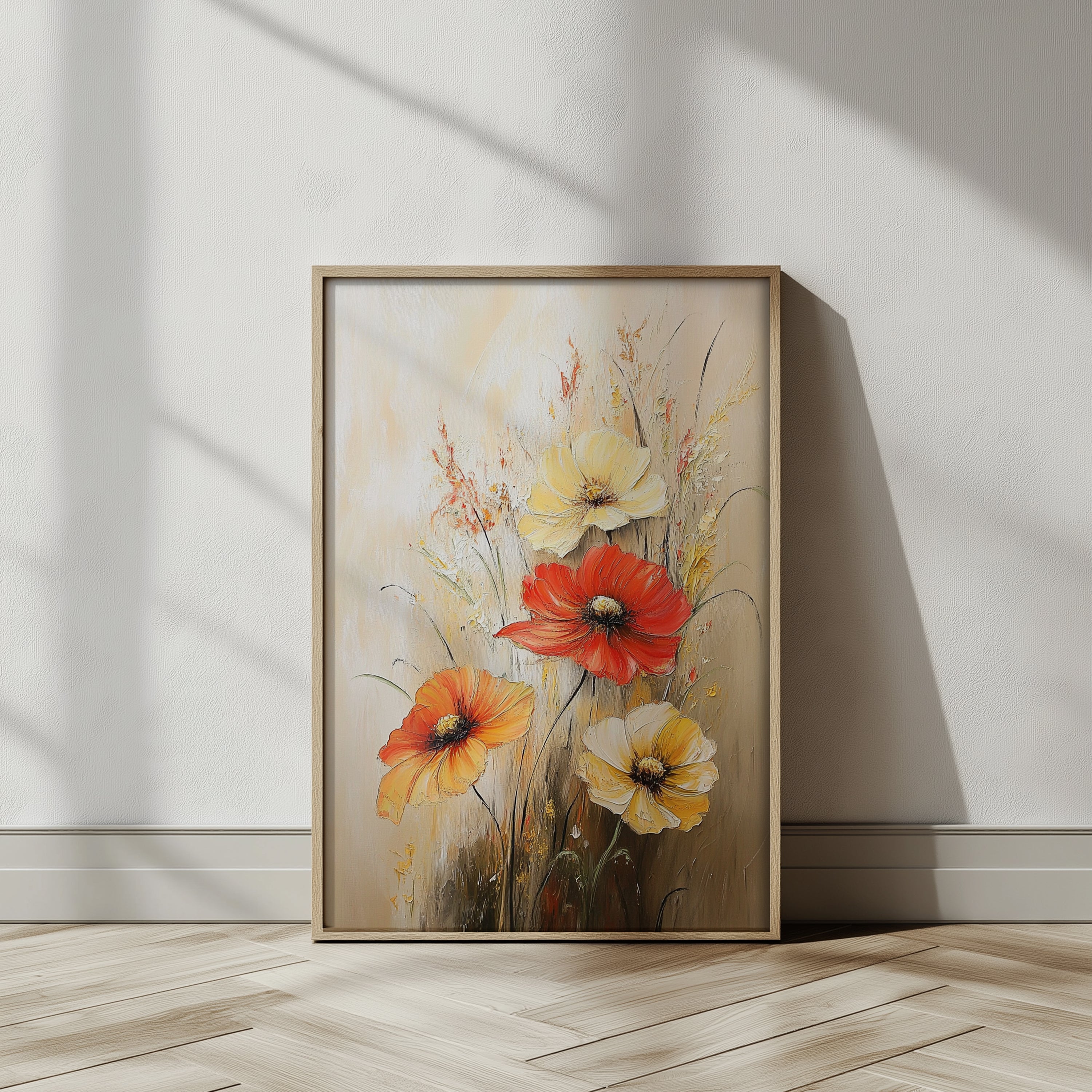 Orange and Yellow Flowers with Beige Background