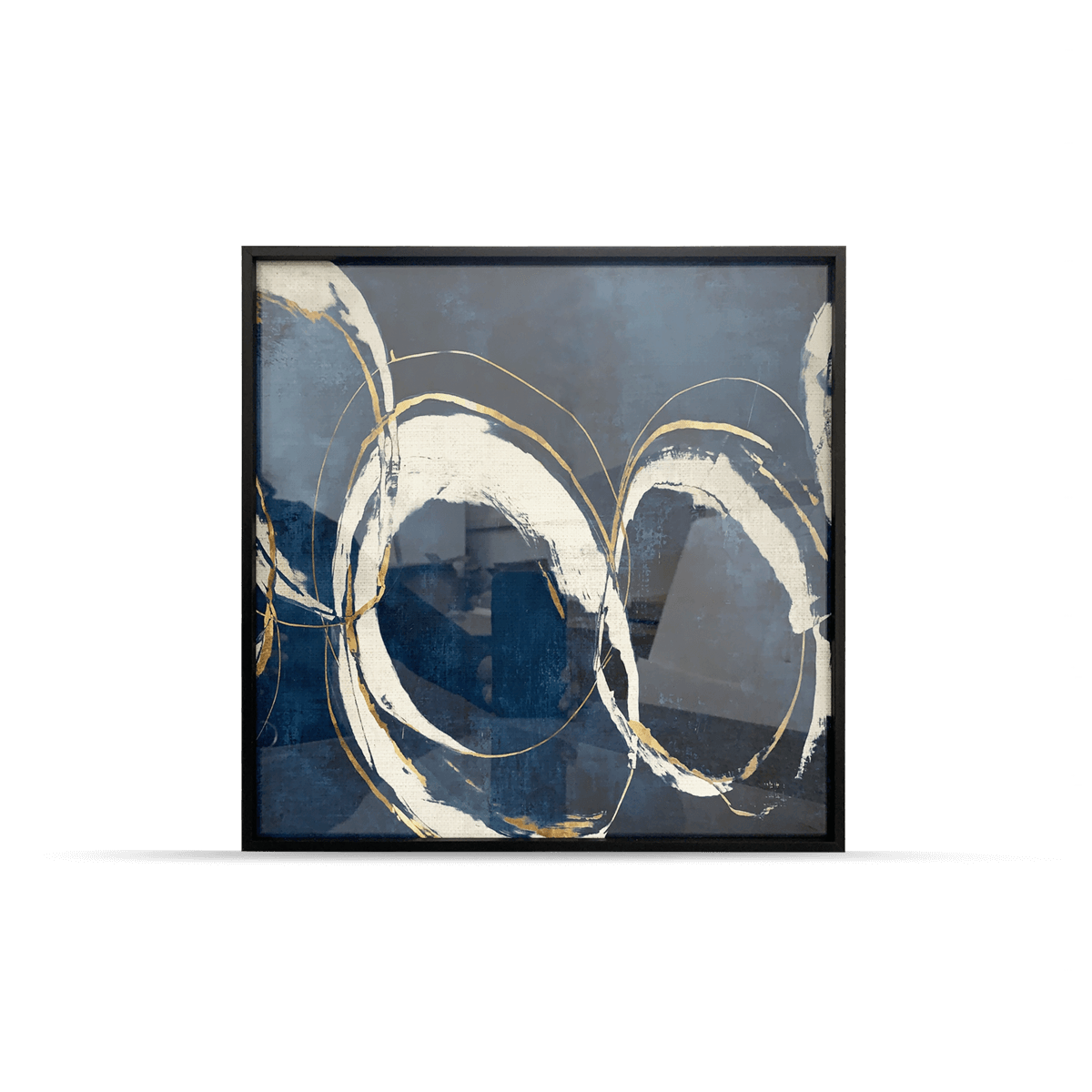 Abstrakte blaue Kreise I &amp; II mit schwarzem Metallrahmen