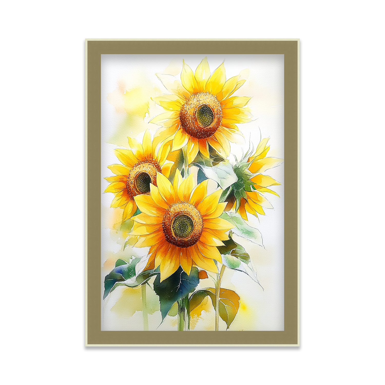 Bright Yellow Sunflowers in Watercolor