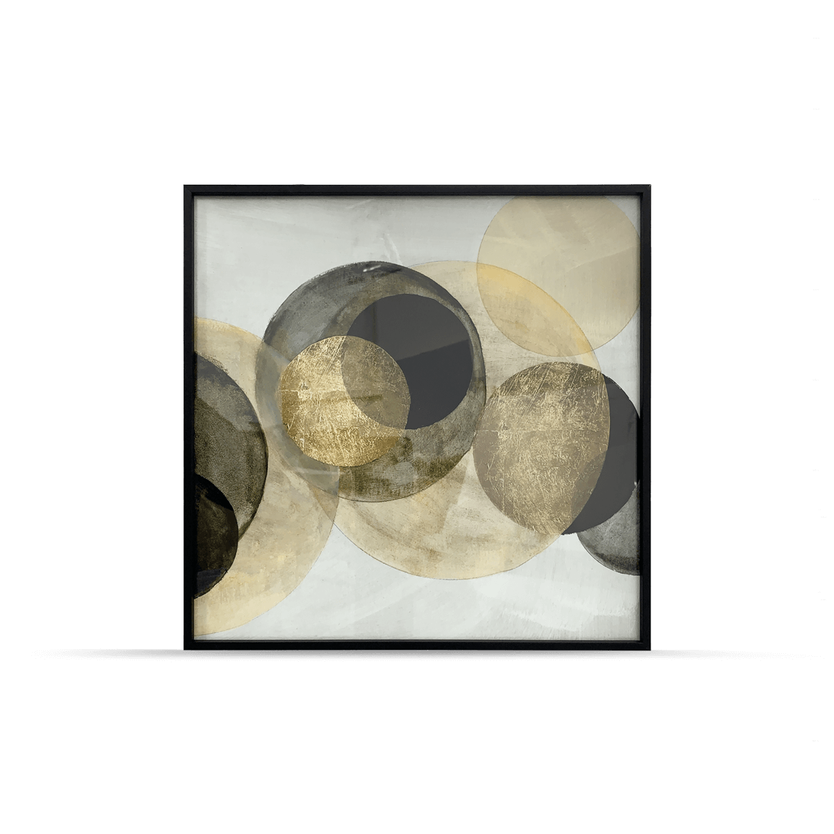 Goldene Kreise I und II mit schwarzem Metallrahmen