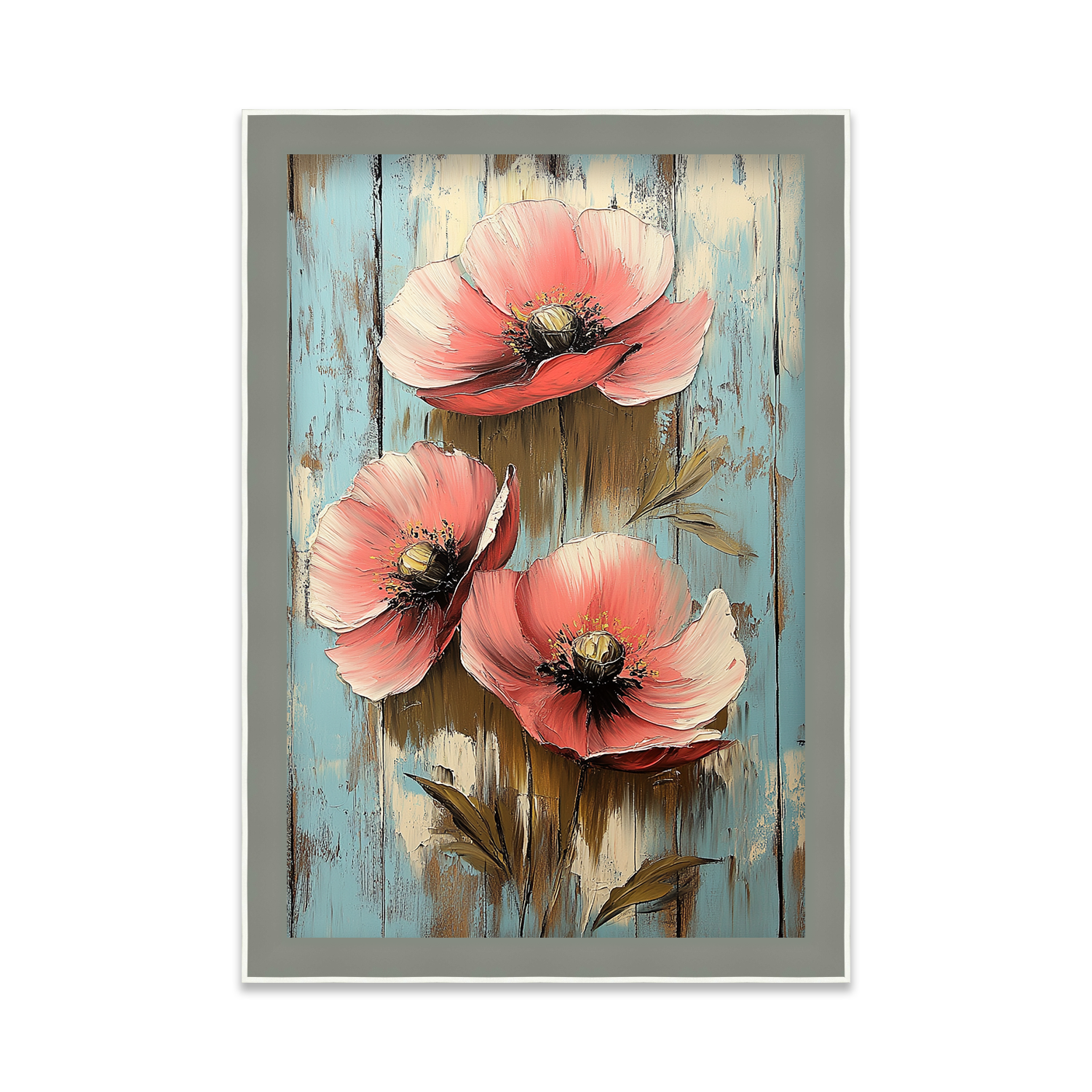 Red Poppies Against Weathered Wood