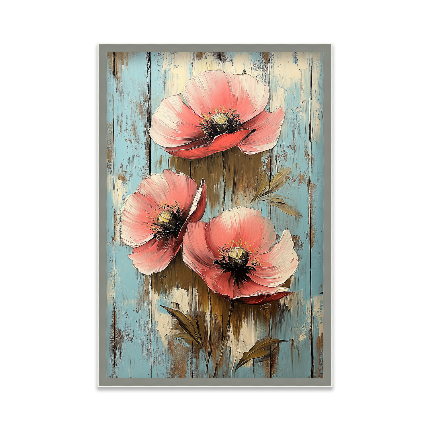 Red Poppies Against Weathered Wood