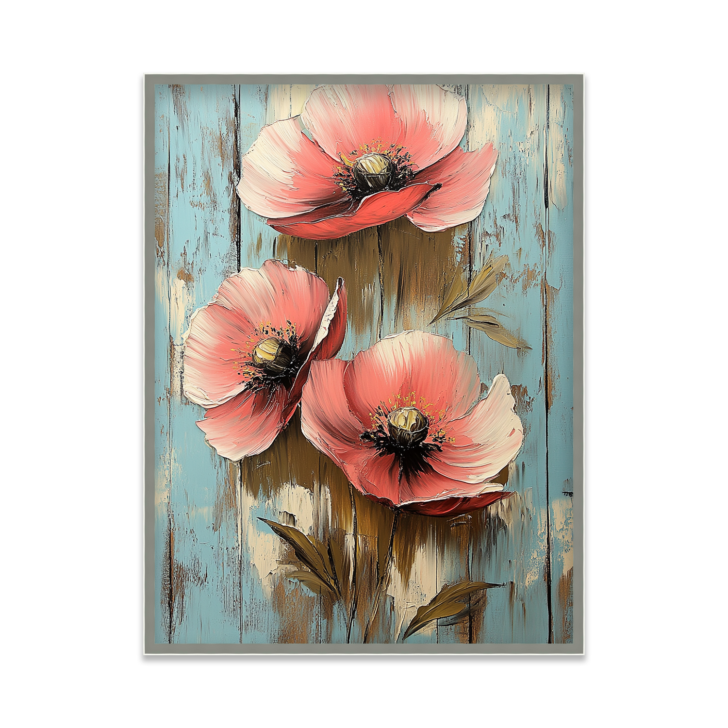 Red Poppies Against Weathered Wood