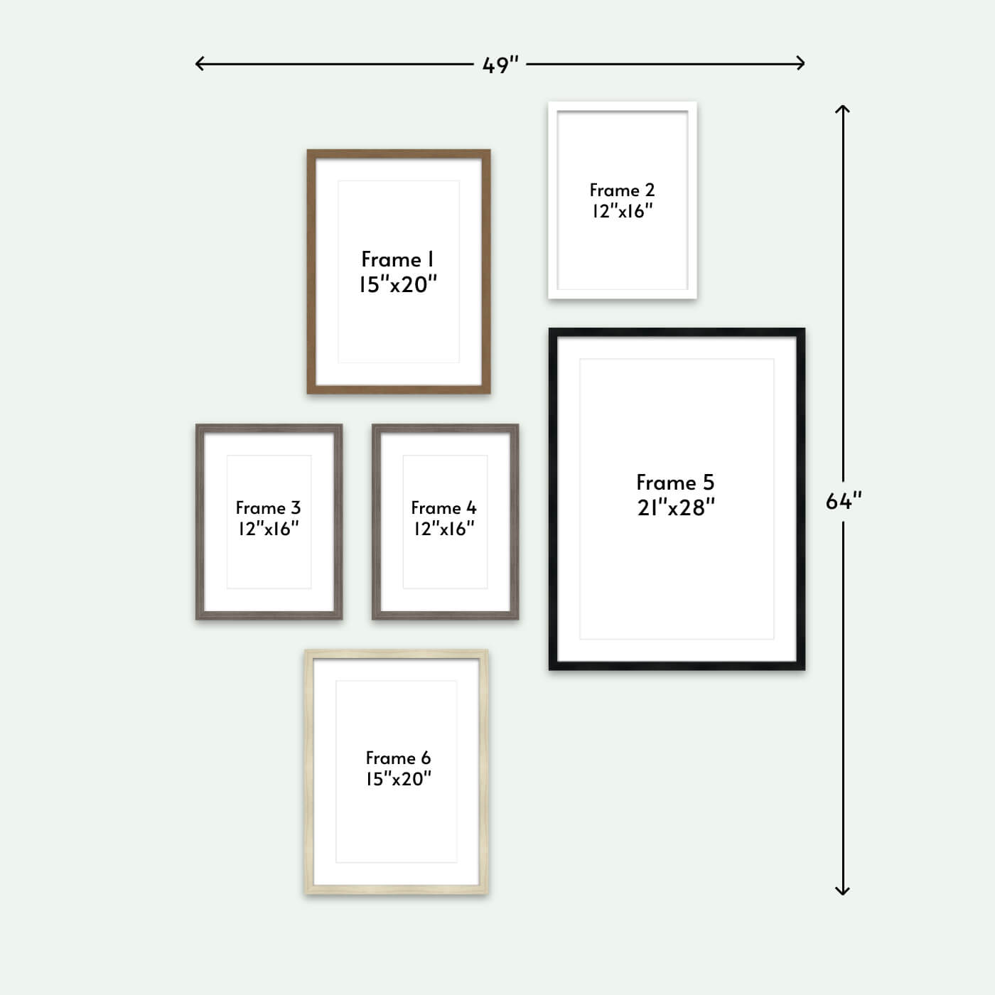 49" x 64" Gallery Wall Chicago Wooden Frame (Set of 6)