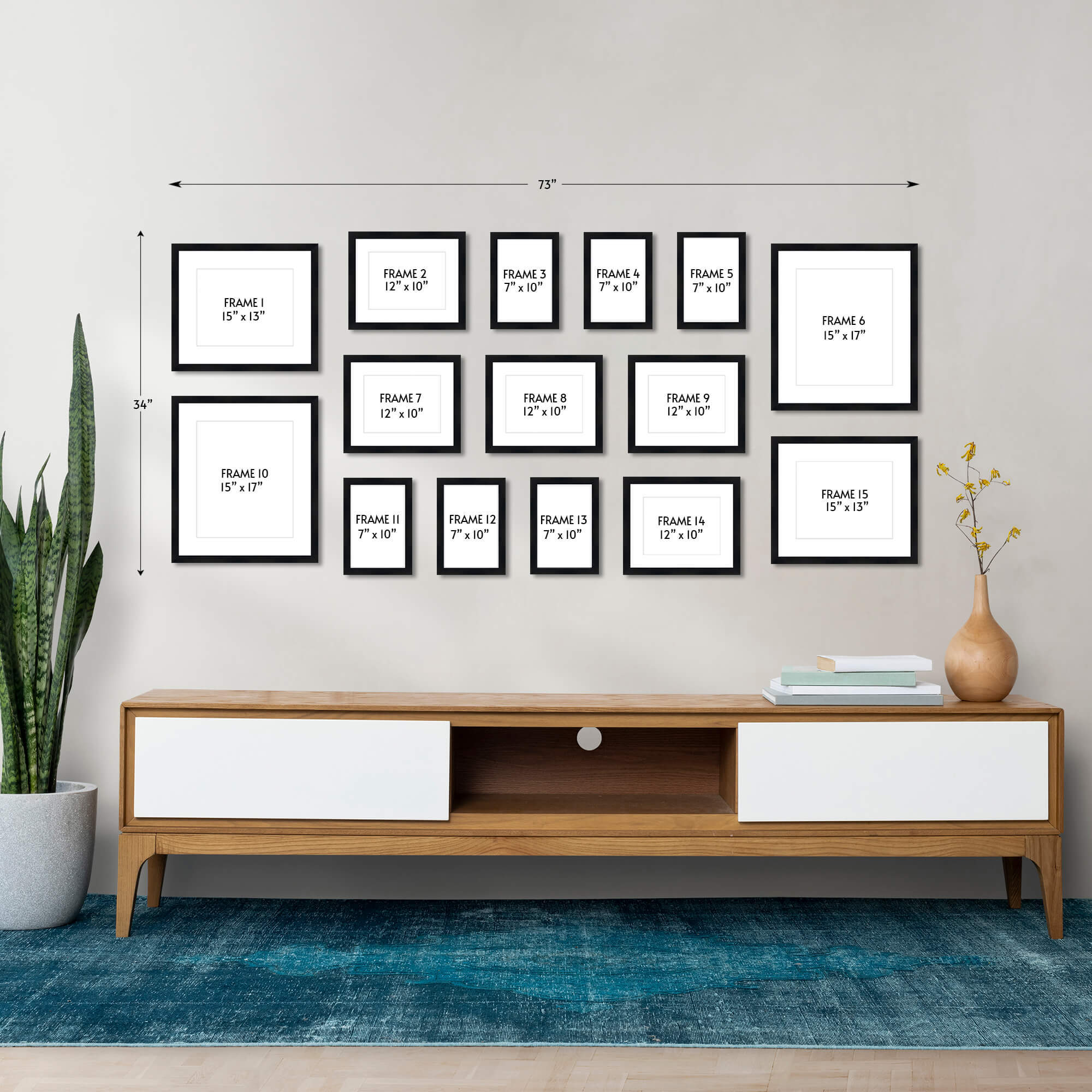 73" x 34" Gallery Wall Wooden Frame (Set of 15)